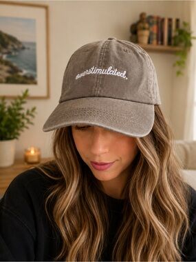 Overstimulated Embroidered Taupe Dad Hat Adjustable Cap
